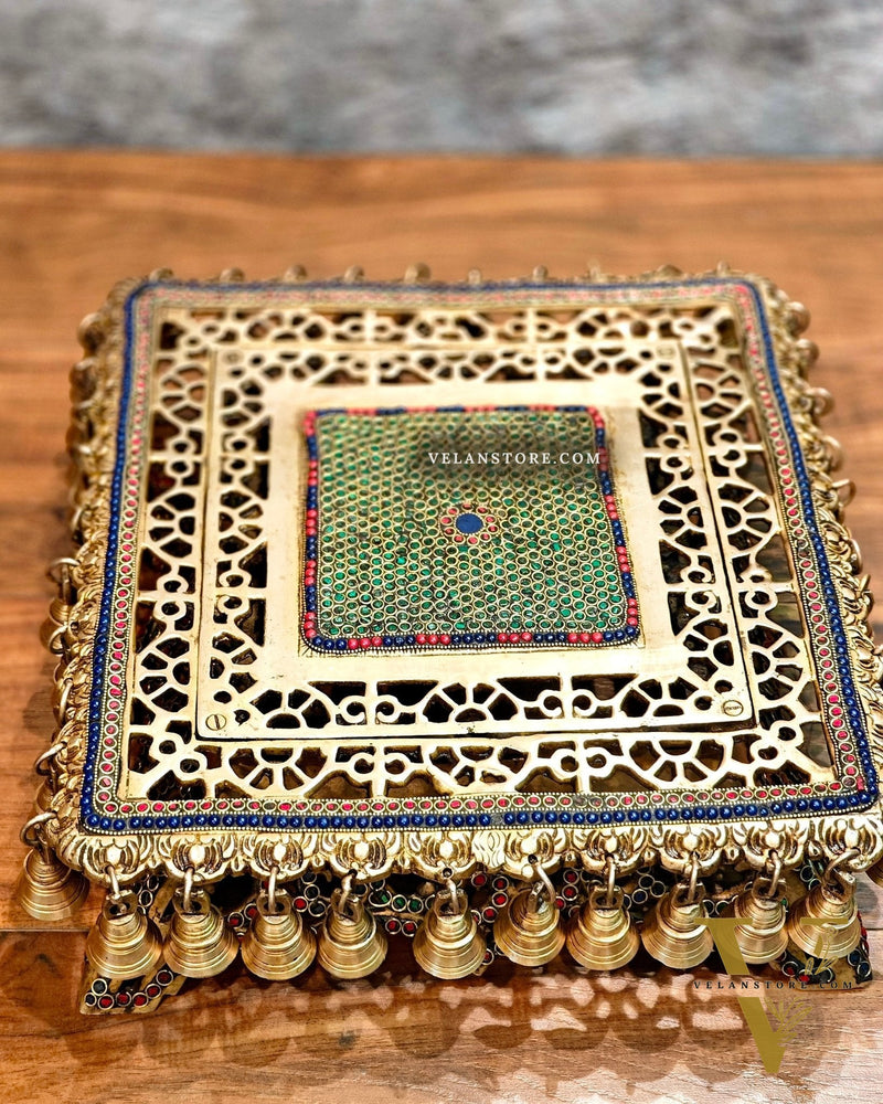 Handcrafted Pure Brass Pooja Chowki/Stand/Stool for Idols large