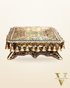 Handcrafted Pure Brass Pooja Chowki/Stand/Stool for Idols large