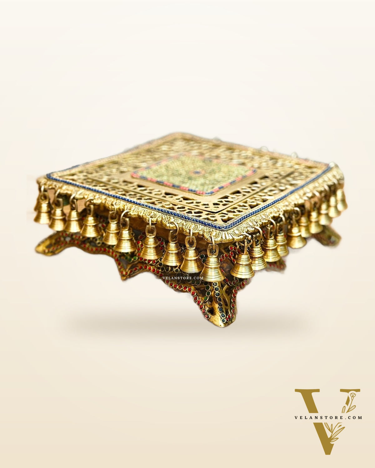 Handcrafted Pure Brass Pooja Chowki/Stand/Stool for Idols large