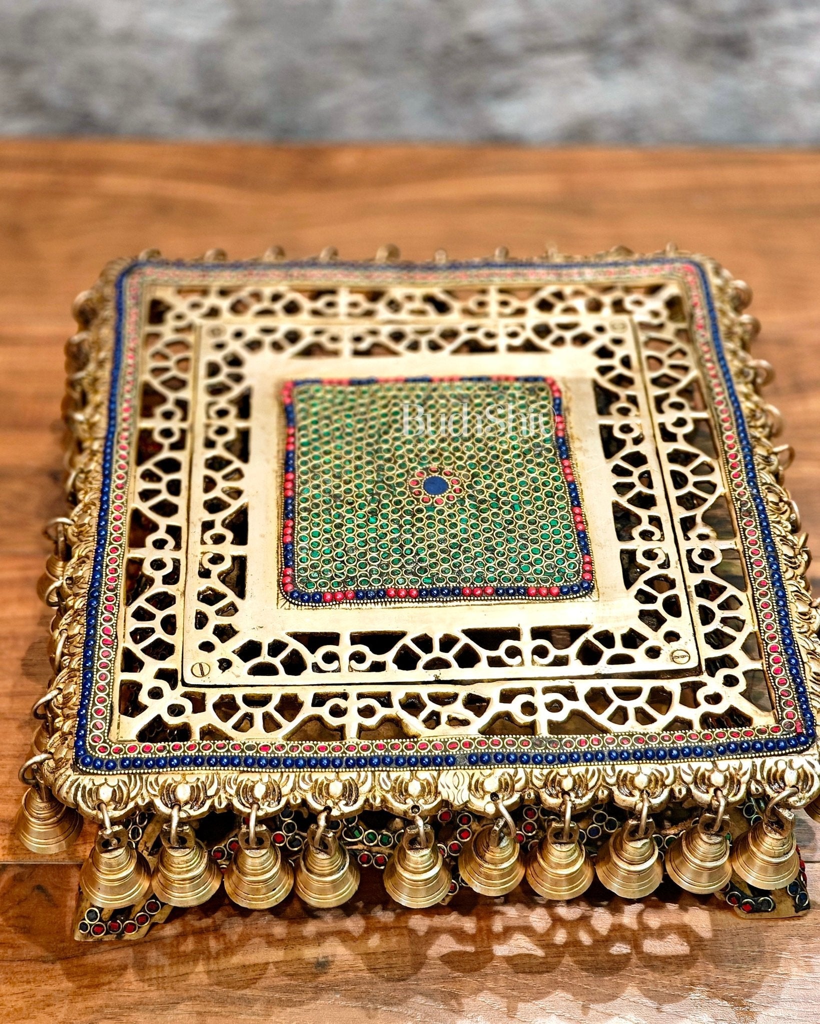 Handcrafted Pure Brass Pooja Chowki/Stand/Stool for Idols large