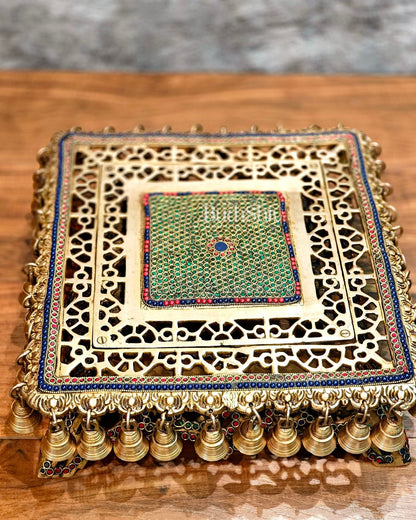 Handcrafted Pure Brass Pooja Chowki/Stand/Stool for Idols large