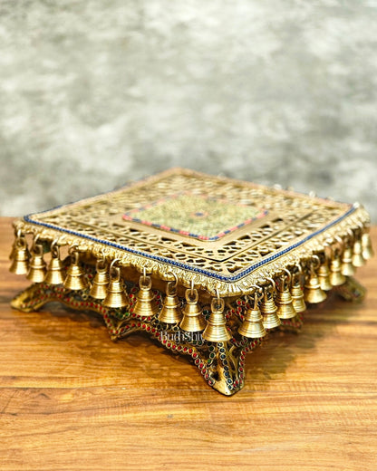 Handcrafted Pure Brass Pooja Chowki/Stand/Stool for Idols large