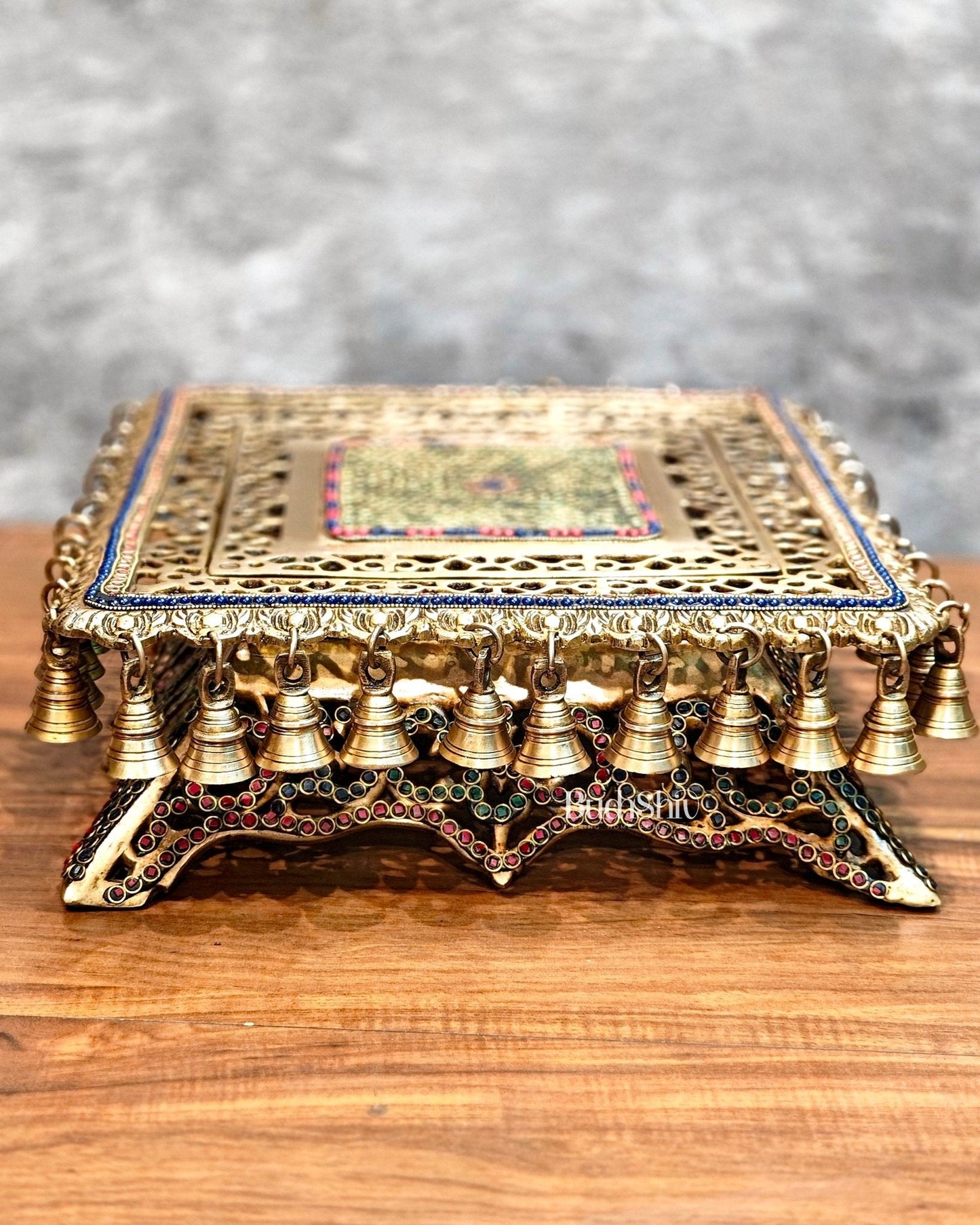 Handcrafted Pure Brass Pooja Chowki/Stand/Stool for Idols large