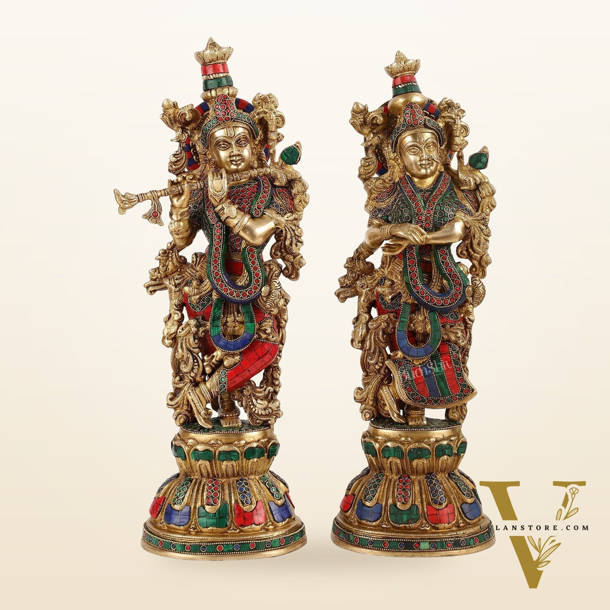 Handcrafted Pure Brass Radha Krishna Statues - 21"