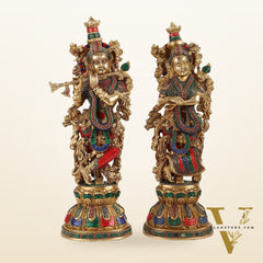 Handcrafted Pure Brass Radha Krishna Statues - 21"