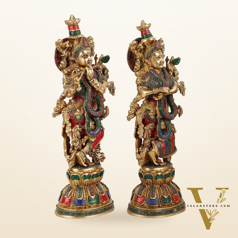 Handcrafted Pure Brass Radha Krishna Statues - 21"