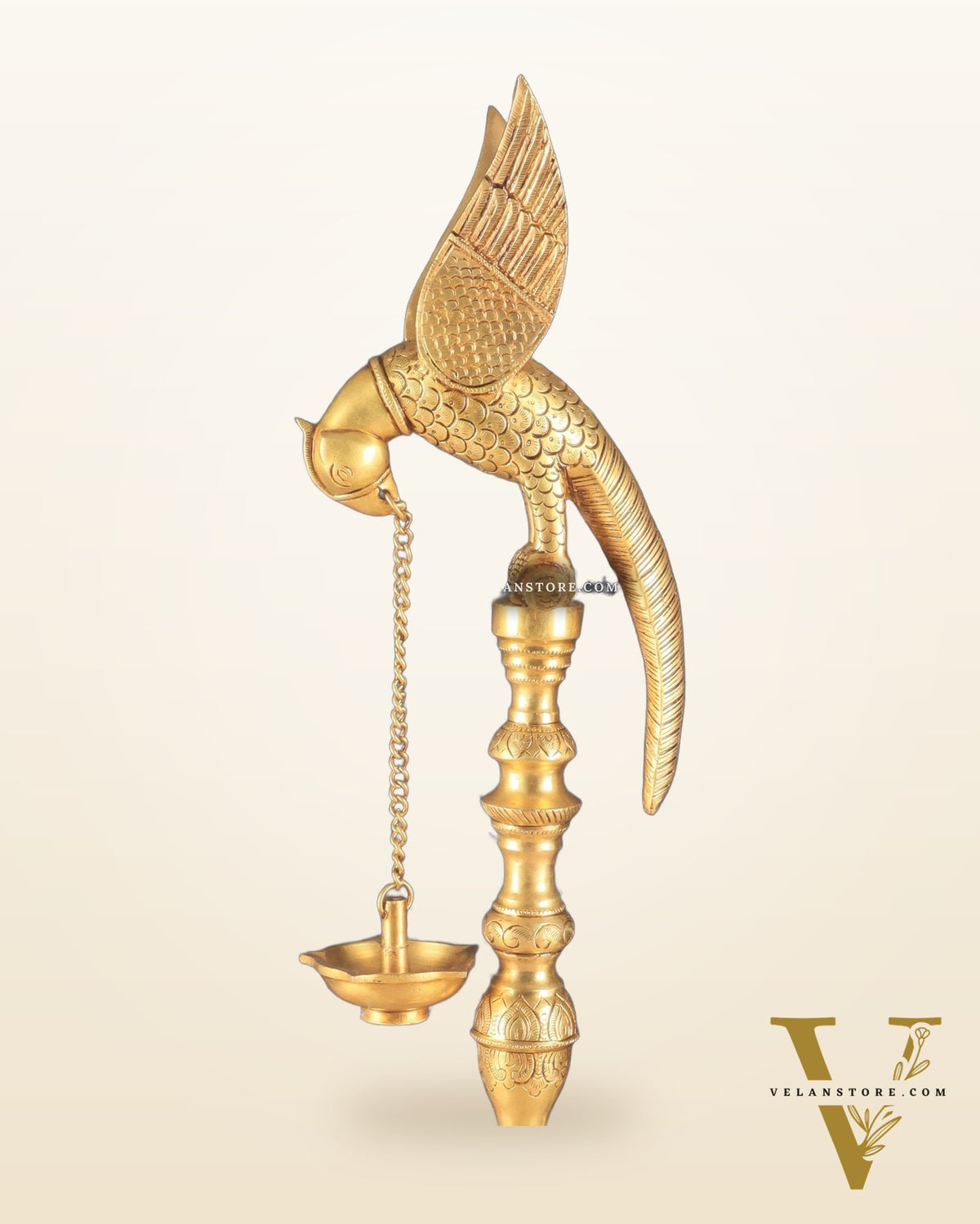 Handcrafted Pure Brass Superfine Large Parrot Lamp Vilakku - 29"