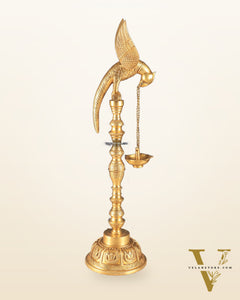 Handcrafted Pure Brass Superfine Large Parrot Lamp Vilakku - 29"
