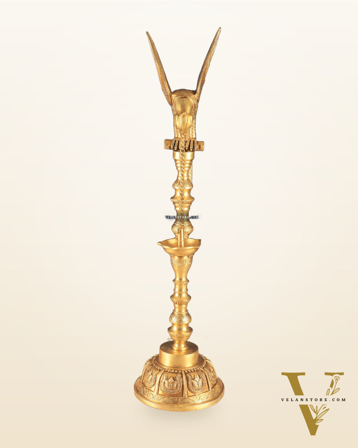 Handcrafted Pure Brass Superfine Large Parrot Lamp Vilakku - 29"