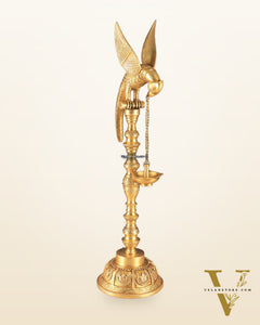 Handcrafted Pure Brass Superfine Large Parrot Lamp Vilakku - 29"