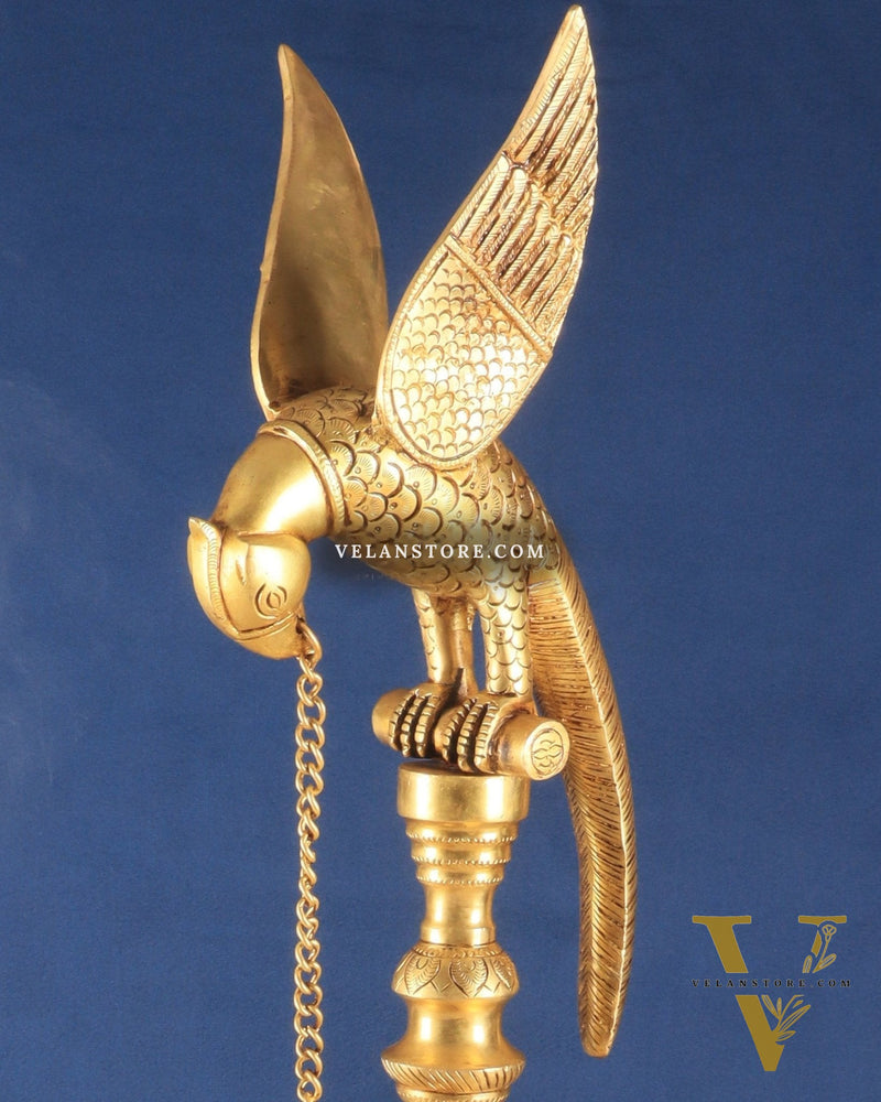Handcrafted Pure Brass Superfine Large Parrot Lamp Vilakku - 29"