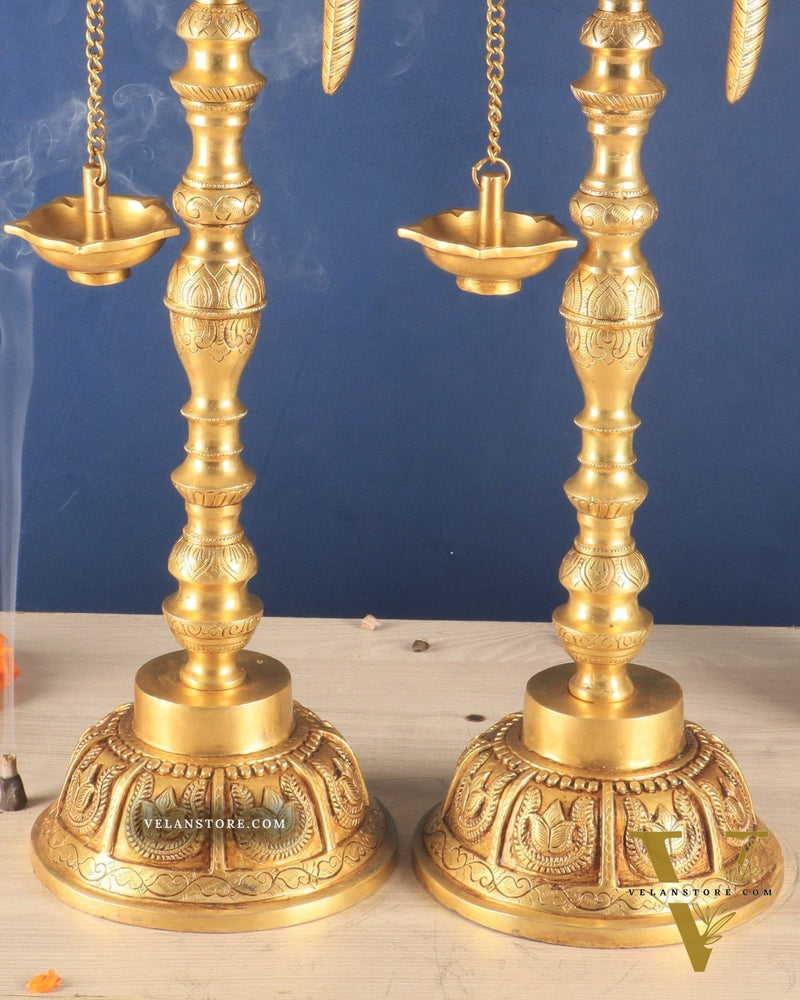 Handcrafted Pure Brass Superfine Large Parrot Lamp Vilakku (Pair)