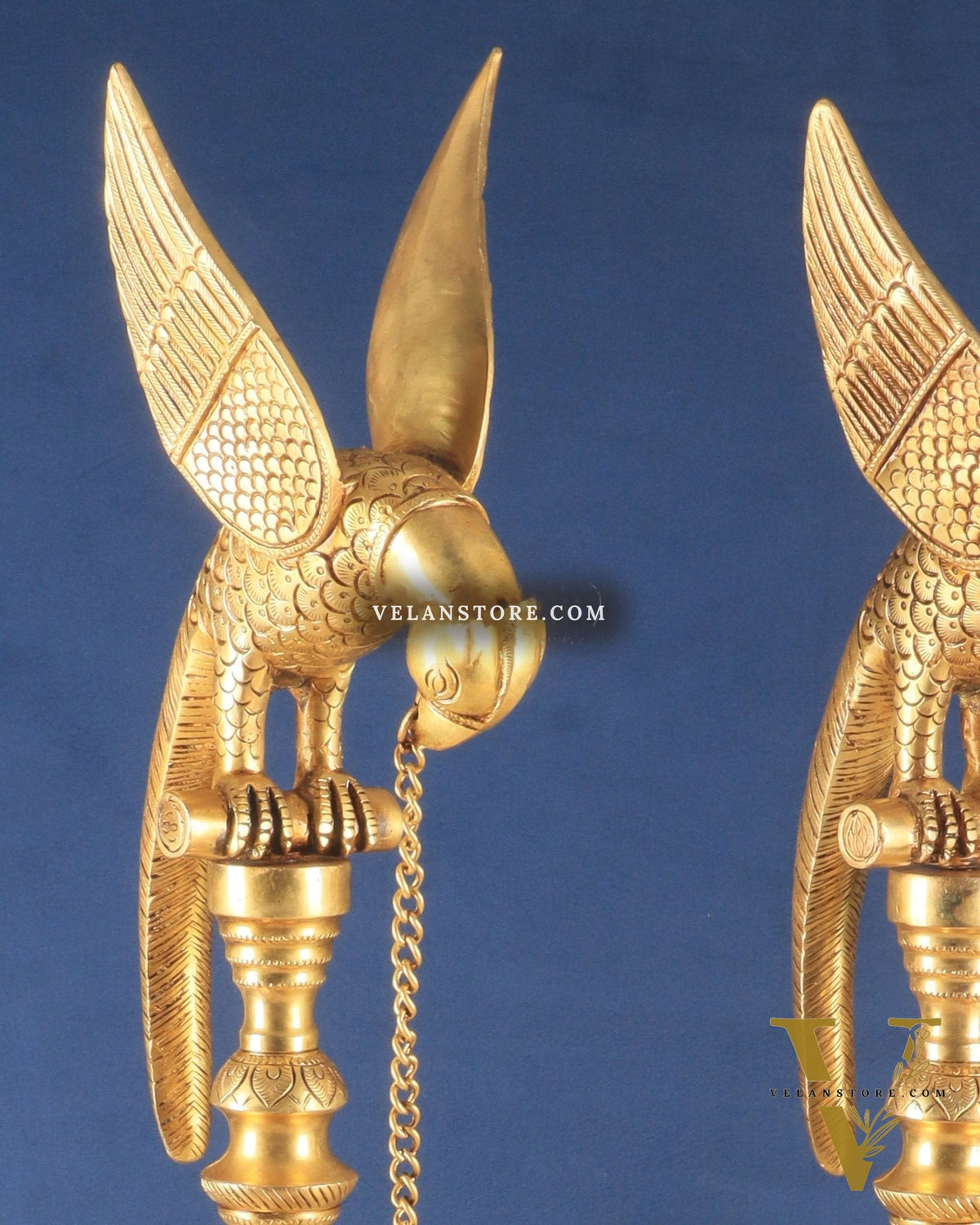 Handcrafted Pure Brass Superfine Large Parrot Lamp Vilakku (Pair)