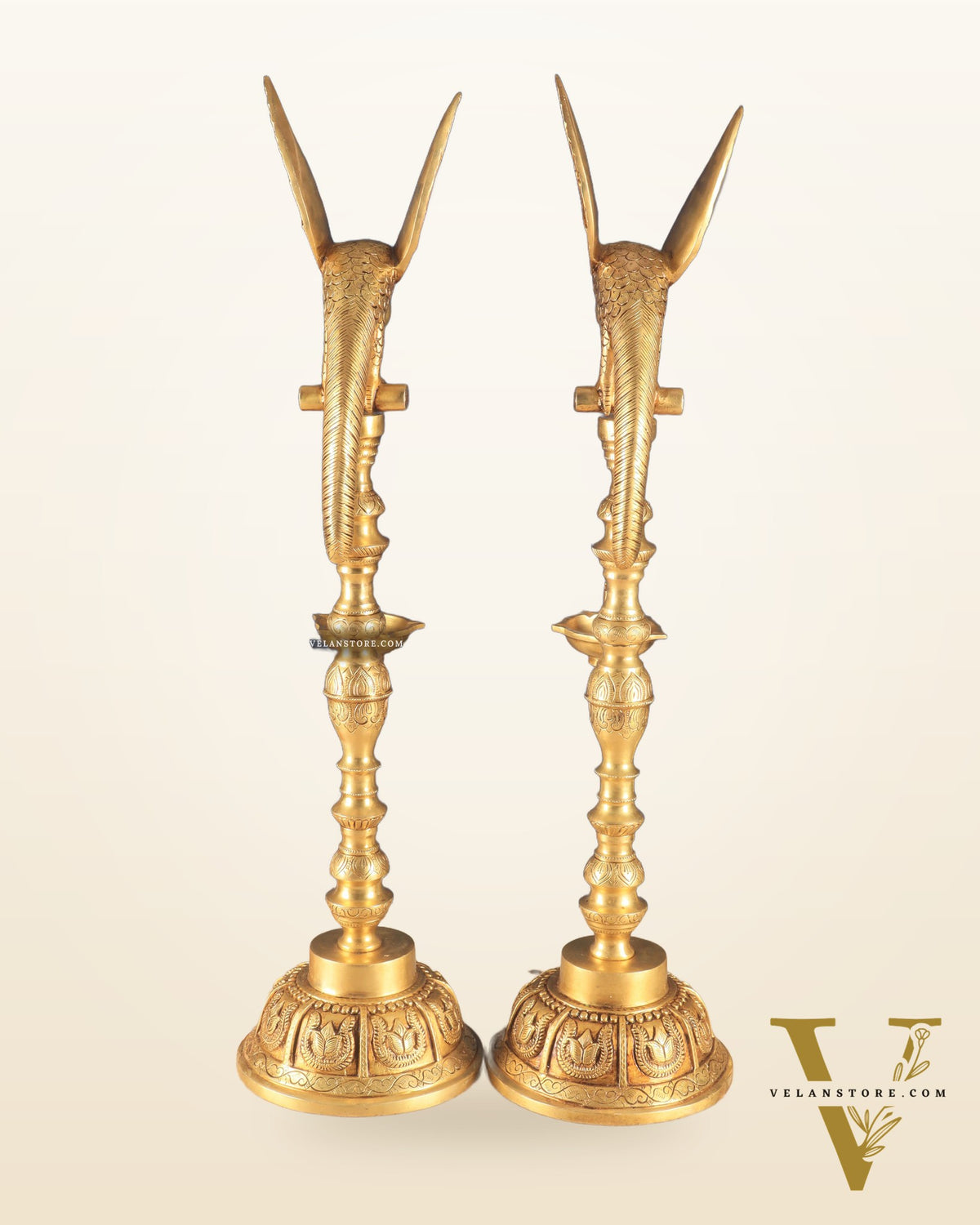 Handcrafted Pure Brass Superfine Large Parrot Lamp Vilakku (Pair)