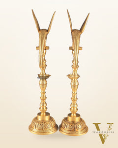 Handcrafted Pure Brass Superfine Large Parrot Lamp Vilakku (Pair)
