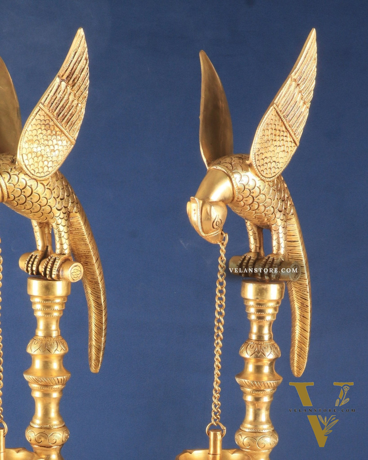 Handcrafted Pure Brass Superfine Large Parrot Lamp Vilakku (Pair)