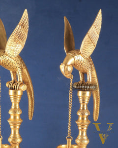 Handcrafted Pure Brass Superfine Large Parrot Lamp Vilakku (Pair)