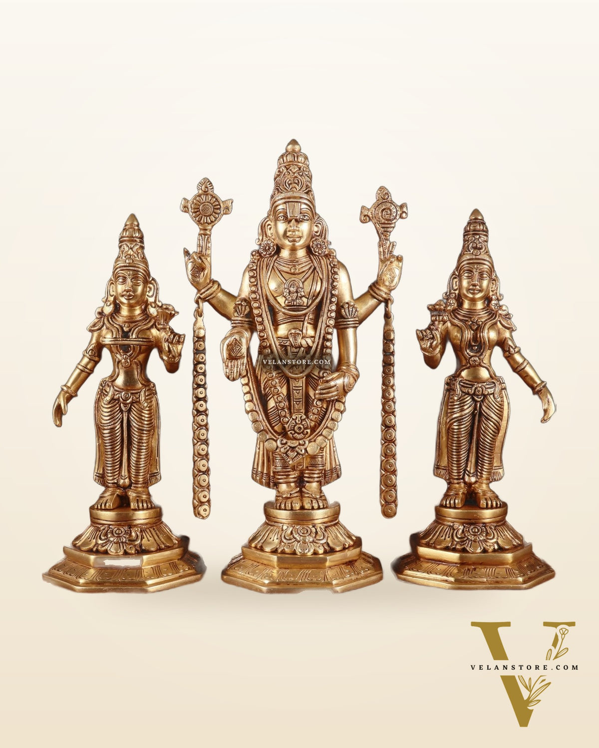 Handcrafted Pure Brass Tirupati Balaji with Bhudevi & Sridevi Idol Set – 14.5 Inch