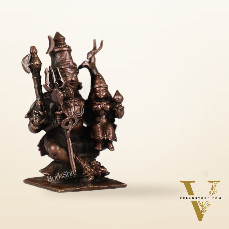 Handcrafted Pure Copper Lord Shiva and Goddess Parvati Idol | Height 3 inch | BudhShiv Brass Handicrafts