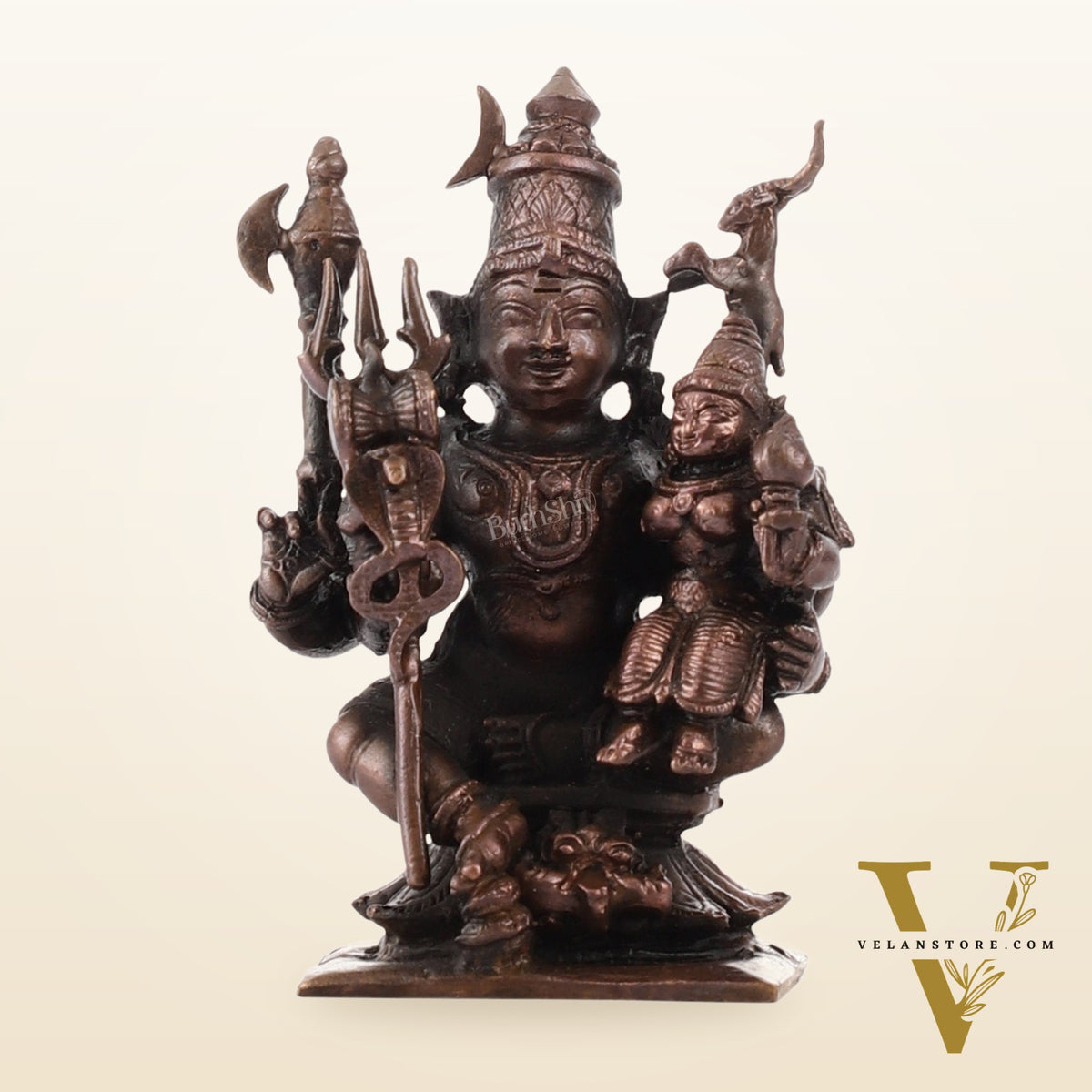 Handcrafted Pure Copper Lord Shiva and Goddess Parvati Idol | Height 3 inch | BudhShiv Brass Handicrafts