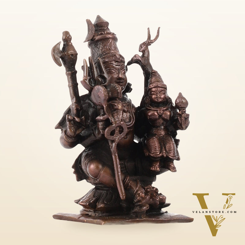 Handcrafted Pure Copper Lord Shiva and Goddess Parvati Idol | Height 3 inch | BudhShiv Brass Handicrafts