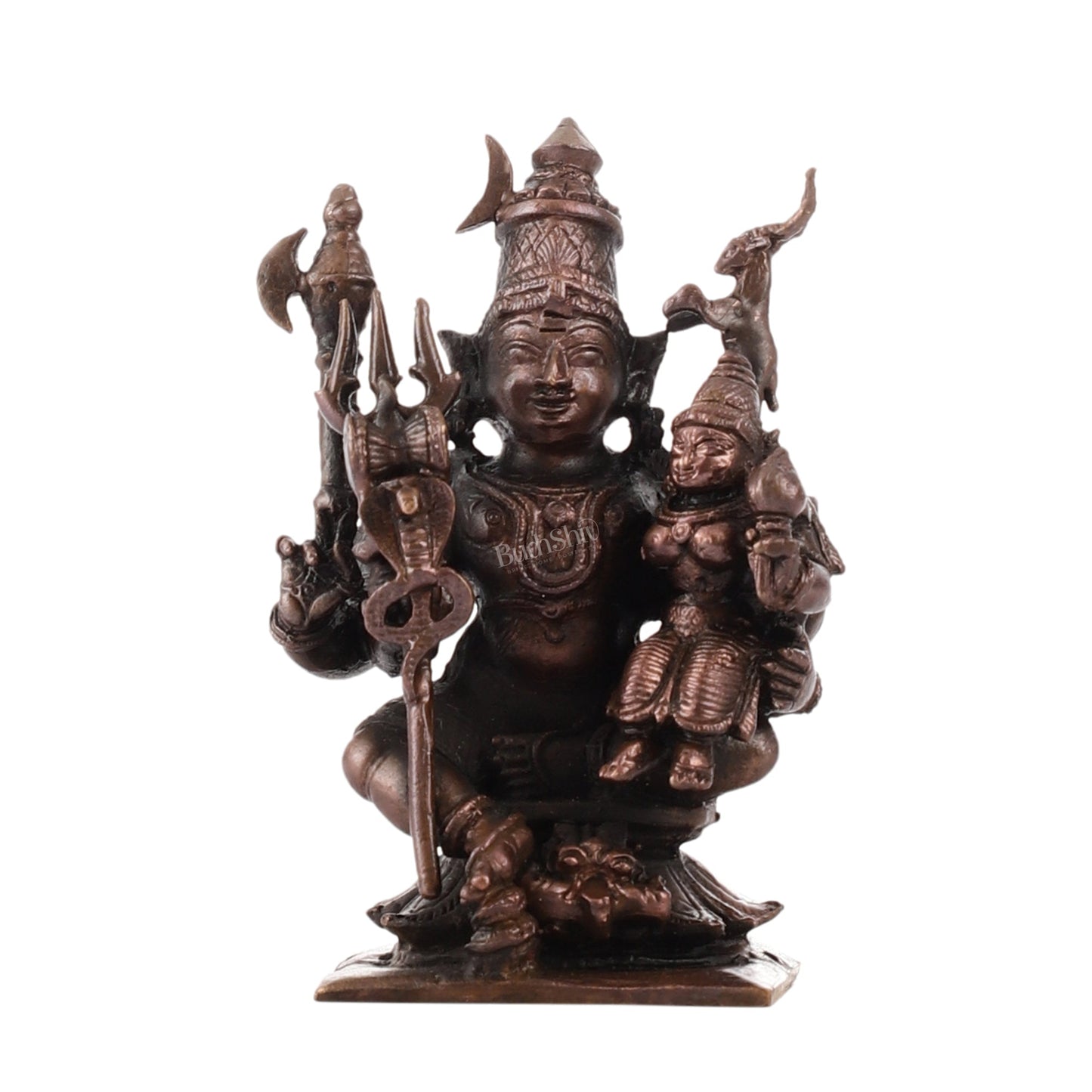 Handcrafted Pure Copper Lord Shiva and Goddess Parvati Idol | Height 3 inch | BudhShiv Brass Handicrafts