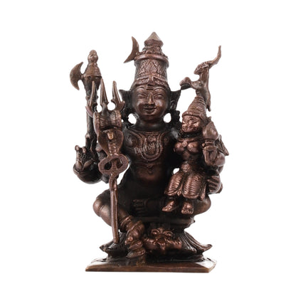 Handcrafted Pure Copper Lord Shiva and Goddess Parvati Idol | Height 3 inch | BudhShiv Brass Handicrafts