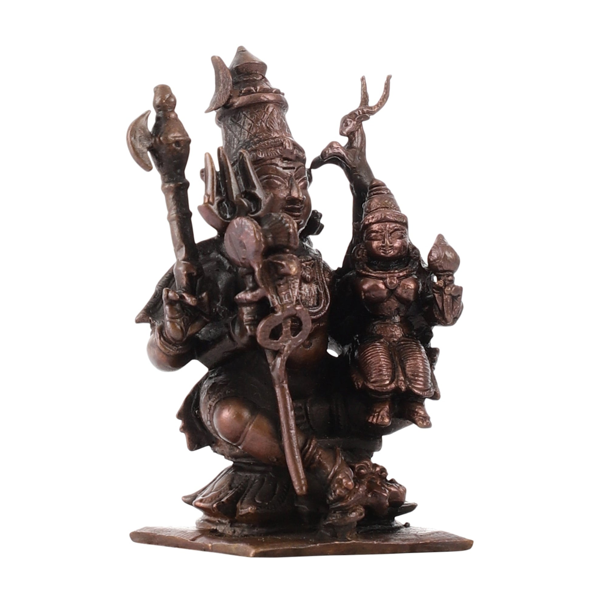Handcrafted Pure Copper Lord Shiva and Goddess Parvati Idol | Height 3 inch | BudhShiv Brass Handicrafts