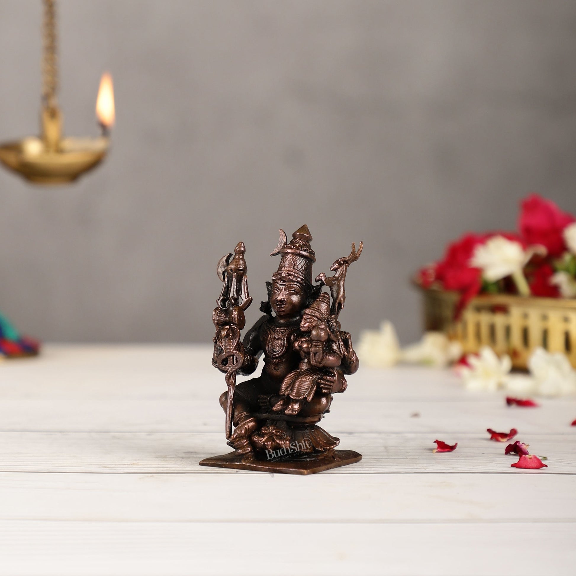 Handcrafted Pure Copper Lord Shiva and Goddess Parvati Idol | Height 3 inch | BudhShiv Brass Handicrafts