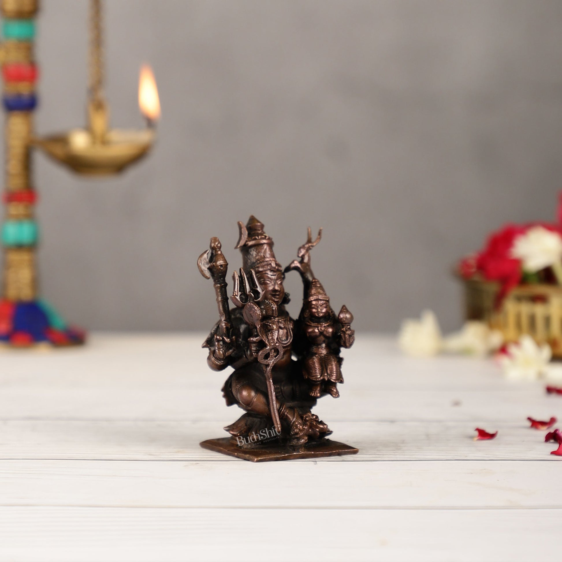 Handcrafted Pure Copper Lord Shiva and Goddess Parvati Idol | Height 3 inch | BudhShiv Brass Handicrafts