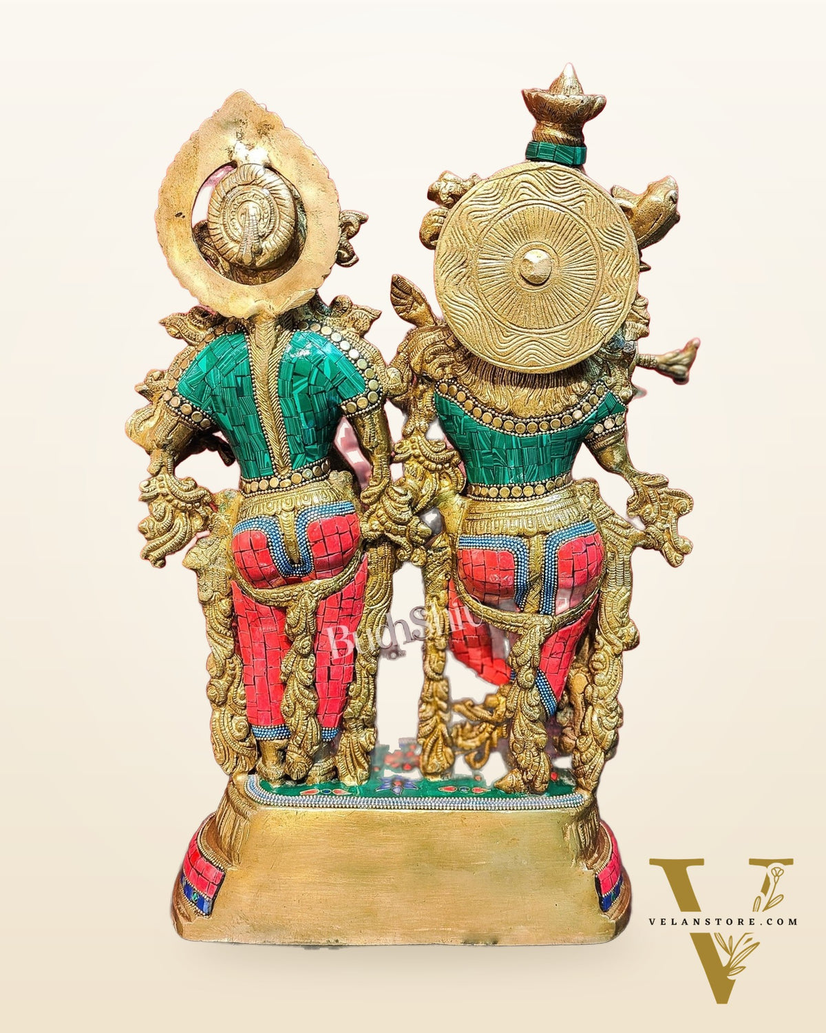 Handcrafted Radha Krishna Brass Idols | Engraved with Spectacular Stonework
