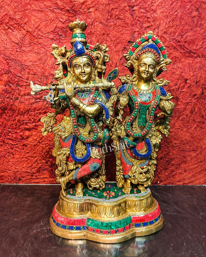 Handcrafted Radha Krishna Brass Idols | Engraved with Spectacular Stonework