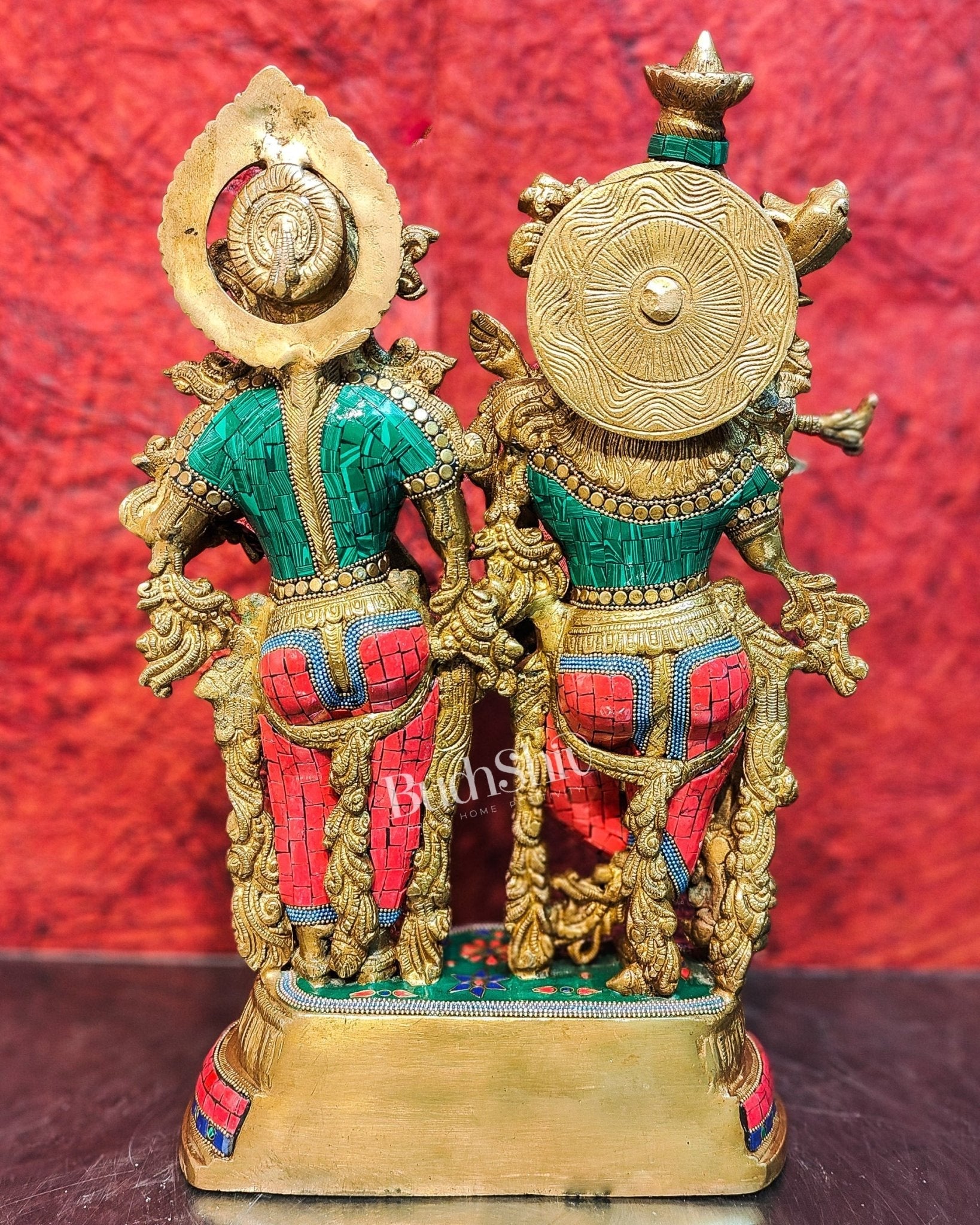 Handcrafted Radha Krishna Brass Idols | Engraved with Spectacular Stonework