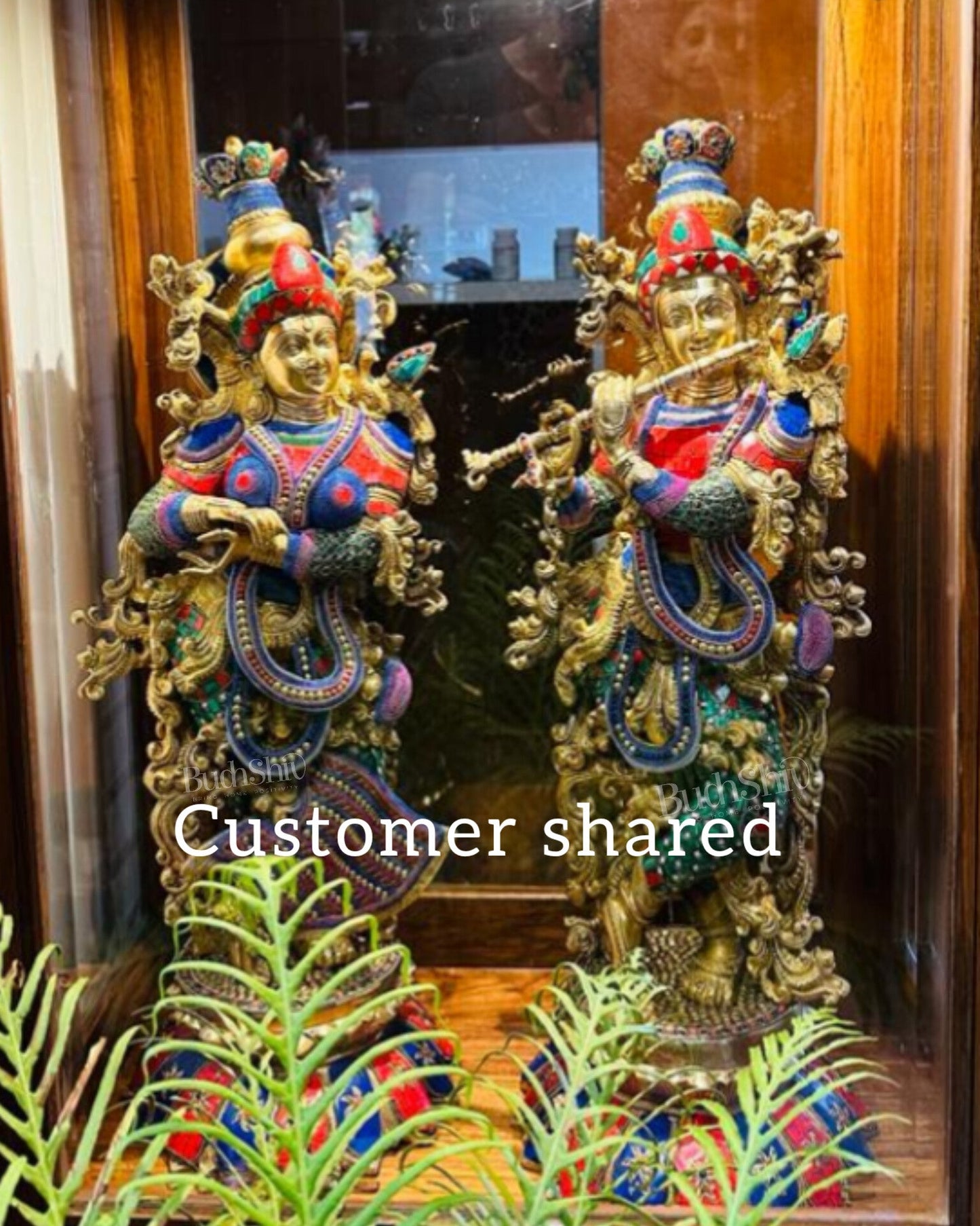 Handcrafted Radha Krishna Brass Idols with Lotus Shaped Base - 26" Height