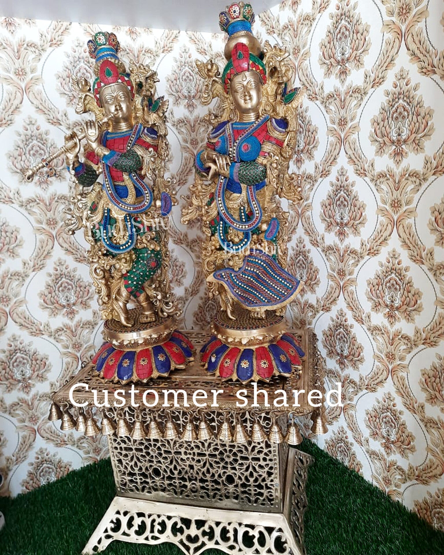 Handcrafted Radha Krishna Brass Idols with Lotus Shaped Base - 26" Height