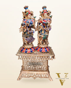 Handcrafted Radha Krishna Brass Idols with Lotus Shaped Base - 26" Height