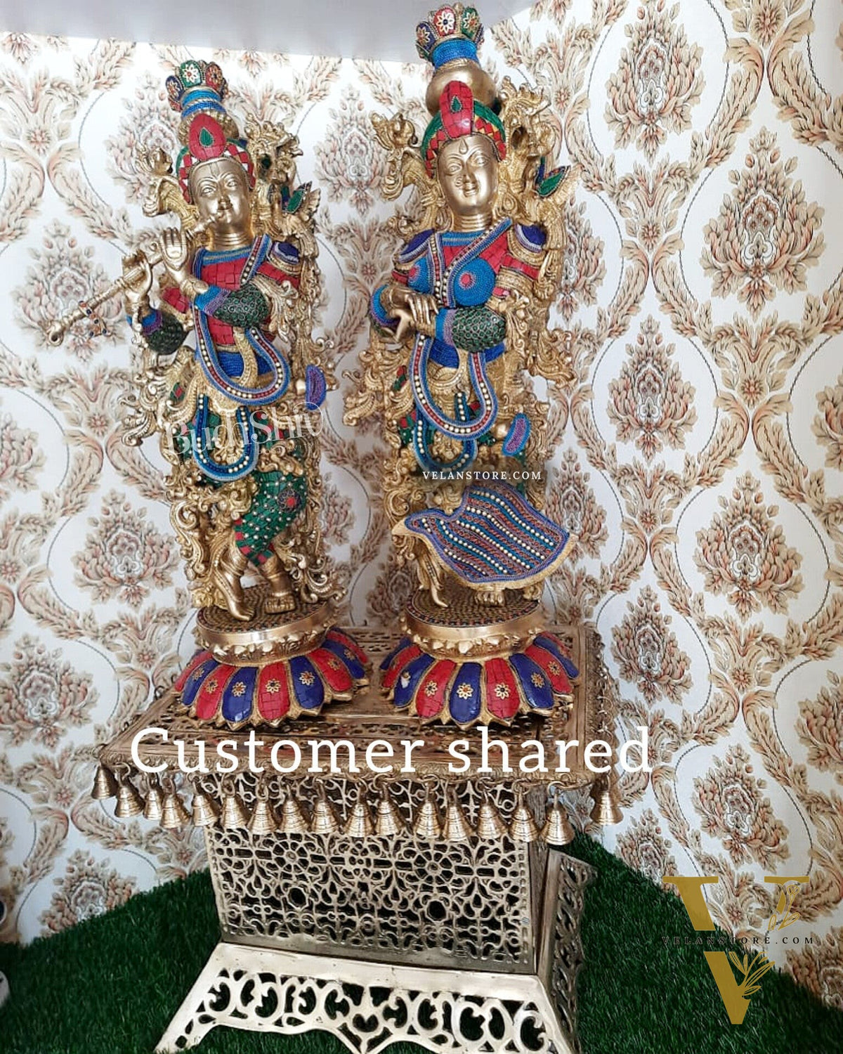 Handcrafted Radha Krishna Brass Idols with Lotus Shaped Base - 26" Height