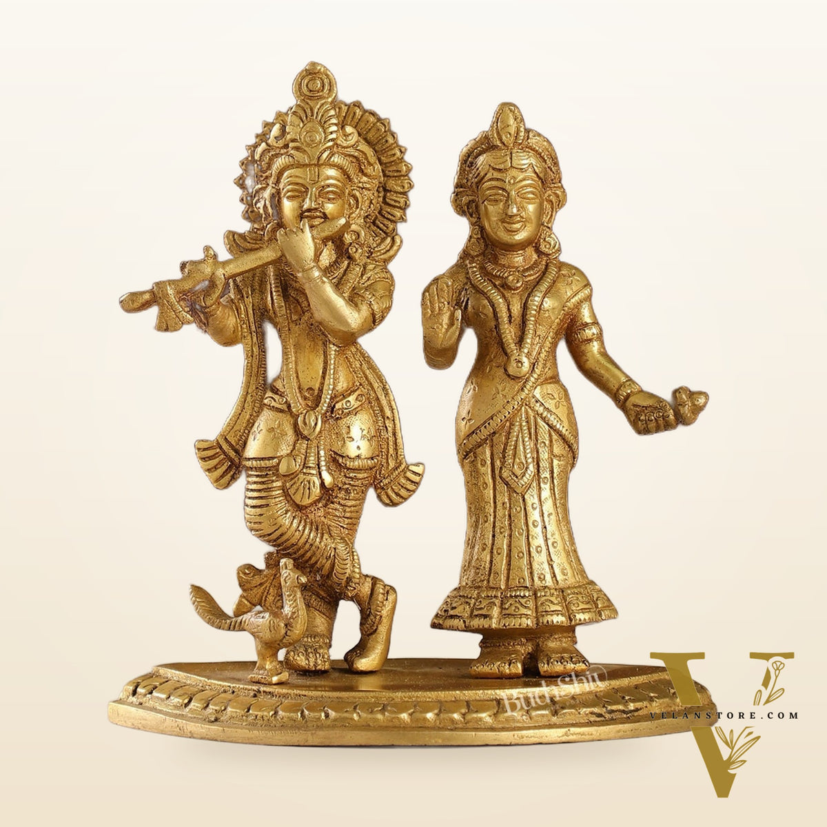 Handcrafted Radha Krishna Idol with Flute and Peacock | Buy Now | 7 inch