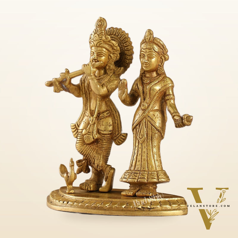 Handcrafted Radha Krishna Idol with Flute and Peacock | Buy Now | 7 inch