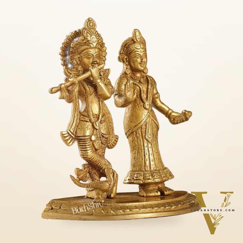 Handcrafted Radha Krishna Idol with Flute and Peacock | Buy Now | 7 inch