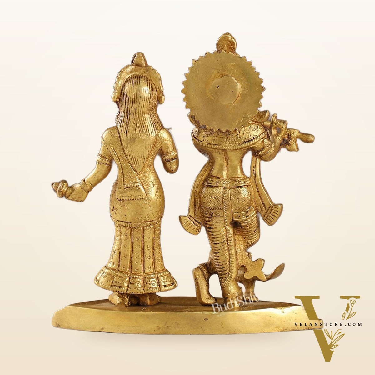 Handcrafted Radha Krishna Idol with Flute and Peacock | Buy Now | 7 inch