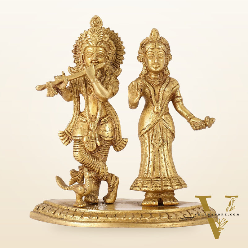 Handcrafted Radha Krishna Idol with Flute and Peacock | Buy Now | 7 inch