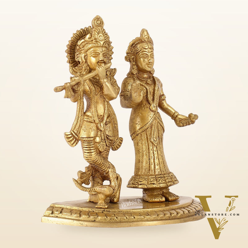 Handcrafted Radha Krishna Idol with Flute and Peacock | Buy Now | 7 inch