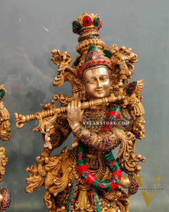 Handcrafted Radha Krishna Idol with Meenakari Stonework 30"