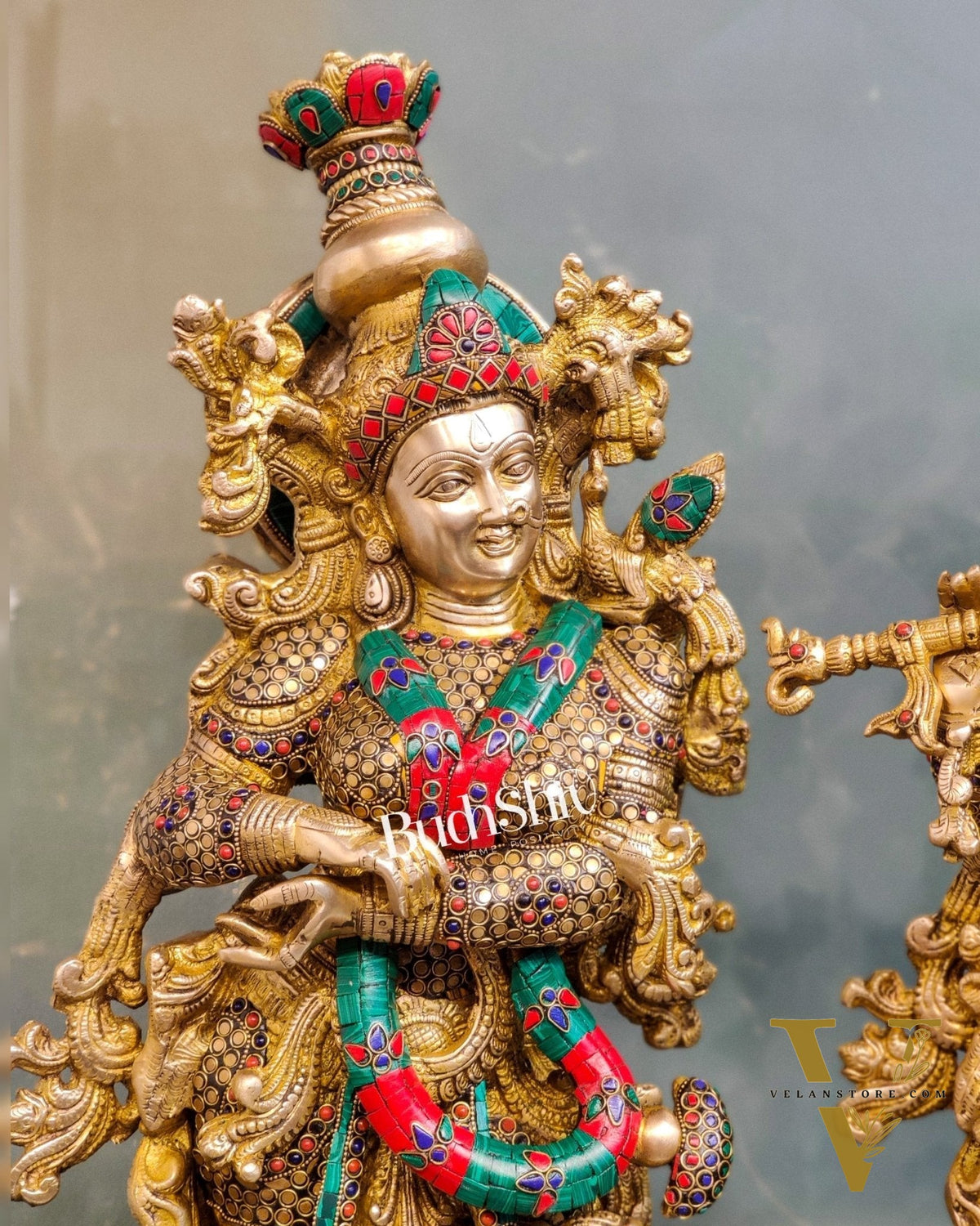 Handcrafted Radha Krishna Idol with Meenakari Stonework 30"