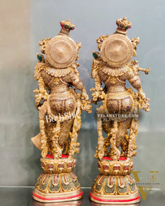 Handcrafted Radha Krishna Idol with Meenakari Stonework 30"