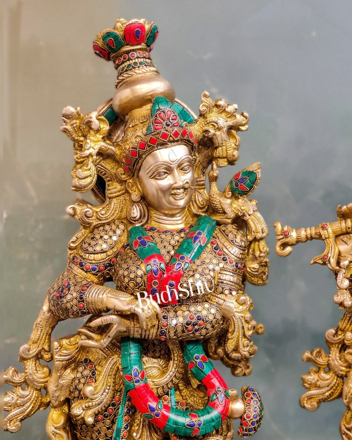 Handcrafted Radha Krishna Idol with Meenakari Stonework 30"