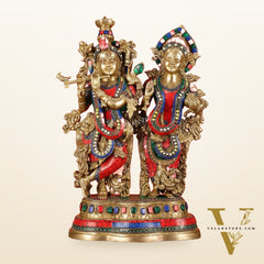 Handcrafted Radha Krishna together Brass Idols 18 inch