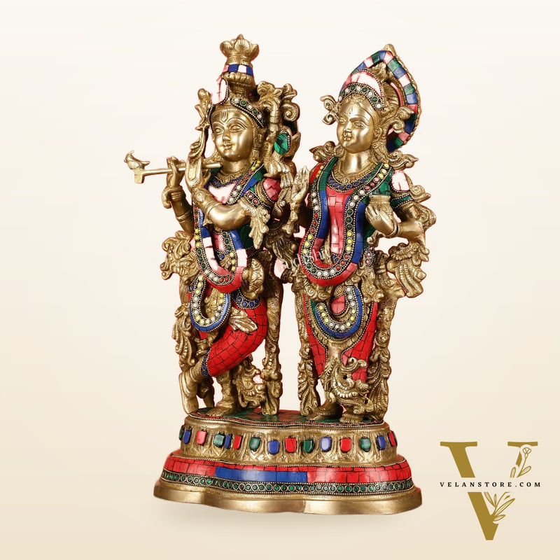 Handcrafted Radha Krishna together Brass Idols 18 inch