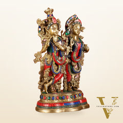 Handcrafted Radha Krishna together Brass Idols 18 inch